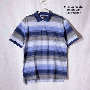 Brooks‎ Brothers Performance Polo Shirt M Blue Gray Striped Original Fit Cotton